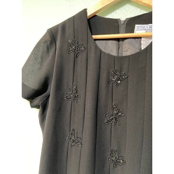 Vintage Jessica Howard Petites Womens Black 90s Y2K Inspired‎ Butterfly Dress 10 - Picture 2 of 9